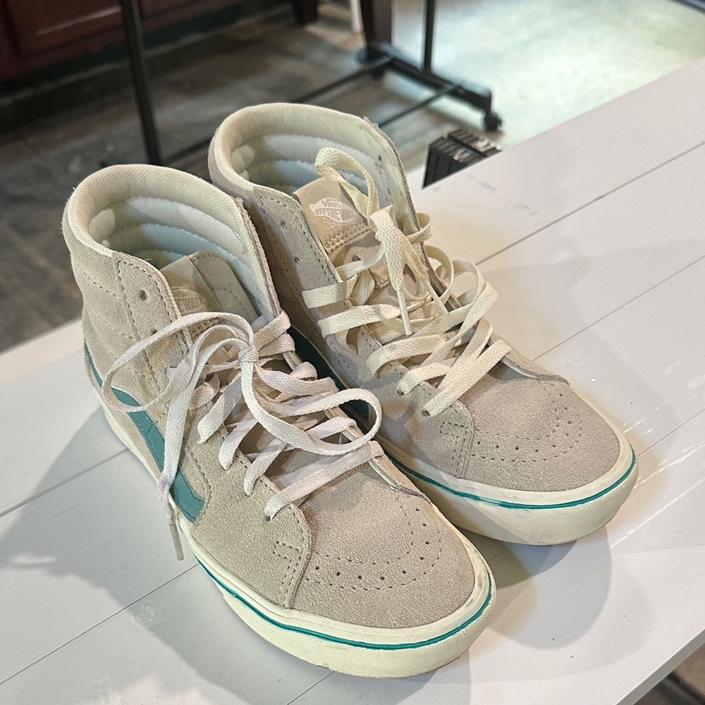 Vans Beige and Teal High-Top Sneakers